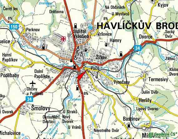 mapa Havlíčkova Brodu s vyznačením kde nás najdete